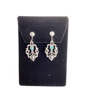 Hematite and Ballottini Clip On Earrings AVON Signed Dangles Clips Silver Tone